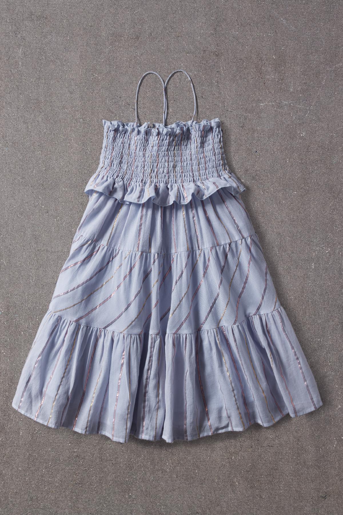 Nellystella Lola Girls Dress - Blue Lurex Stripe – Mini Ruby