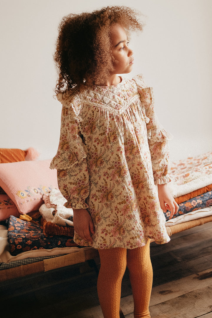 Louise Misha Lara Girls Dress - Cream French Flowers