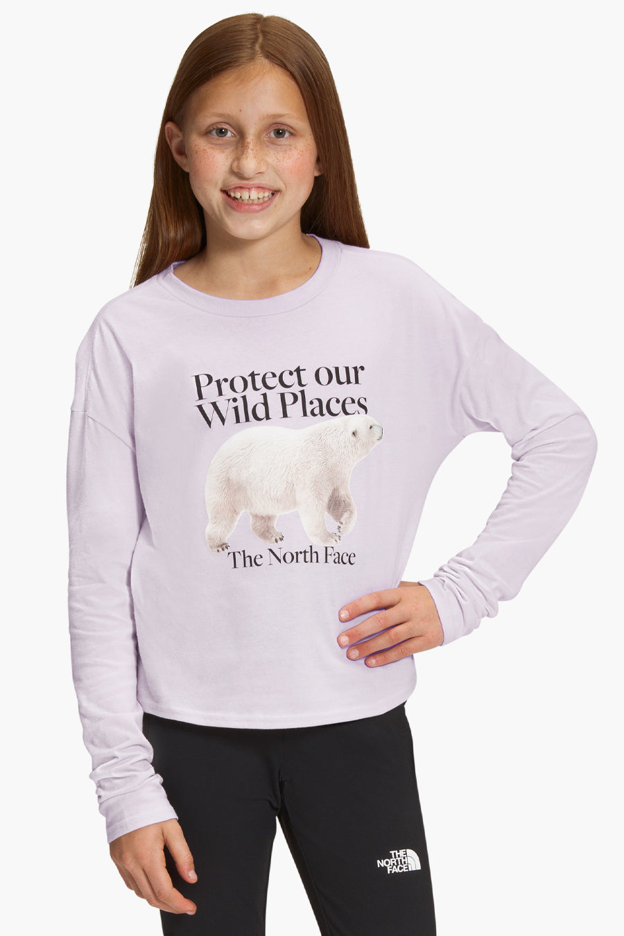 The North Face Graphic Long Sleeve T Shirt Girls Lavender Fog L