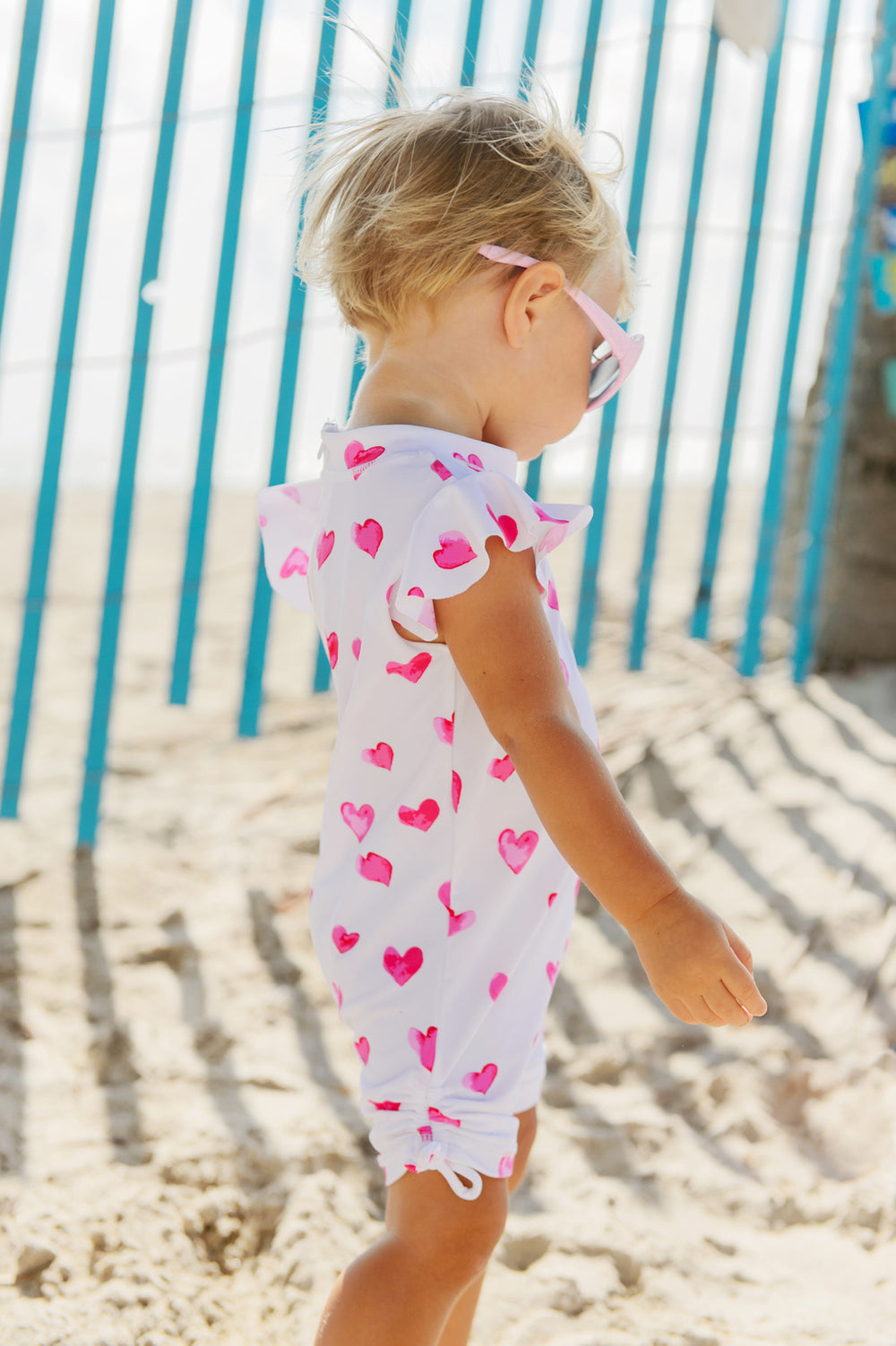 Hearts Flutter Sleeve 1-piece Baby Swimsuit