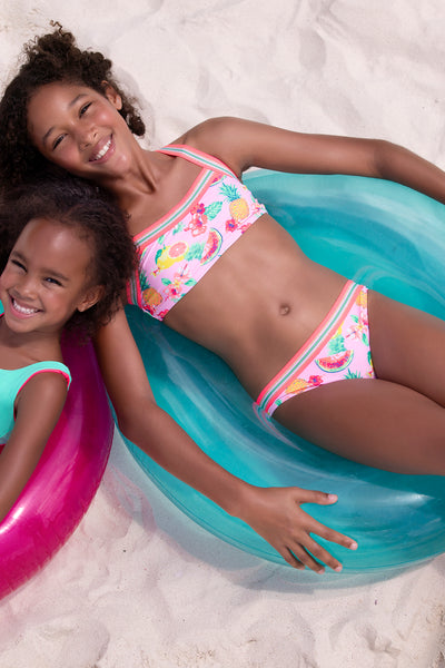 Toddler Swimsuit Girl Size 11 Years-12 Years Bikini Wear Ruffles Floral  Print Swimwear Beach Two Pieces Set Teen Bathing Suits For Girls,Pink 