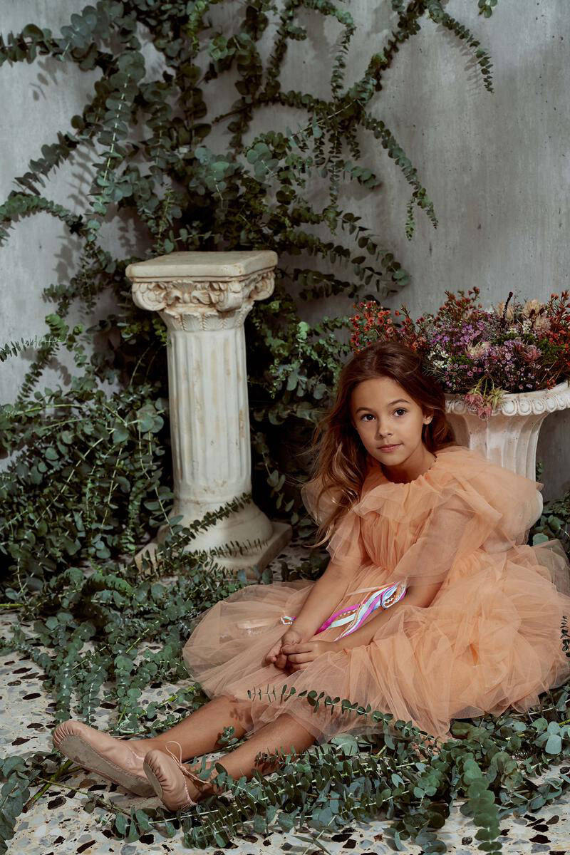 Nellystella Anastasia Girls Dress Peach Soda Mini Ruby