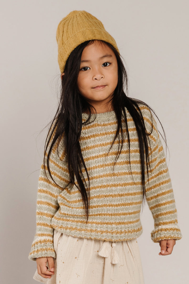 Rylee + Cru Aspen Kids Sweater - Agave Gold Stripe