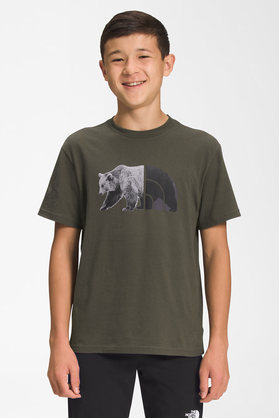 The North Face Boys Short Sleeve Graphic Tee New Taupe Green TNF Black SM