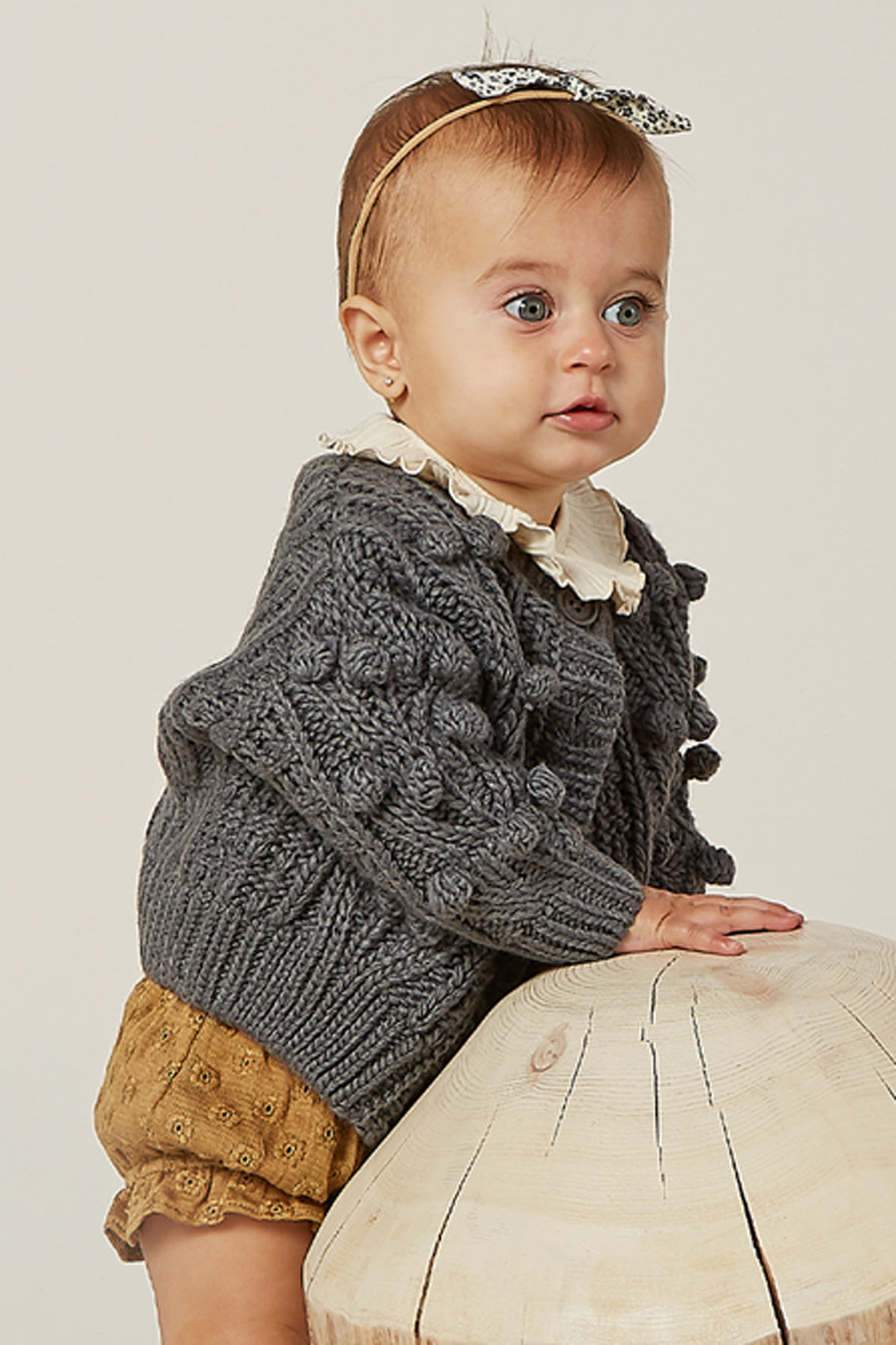 Rylee + Cru Bobble Baby Cardigan - Washed Indigo