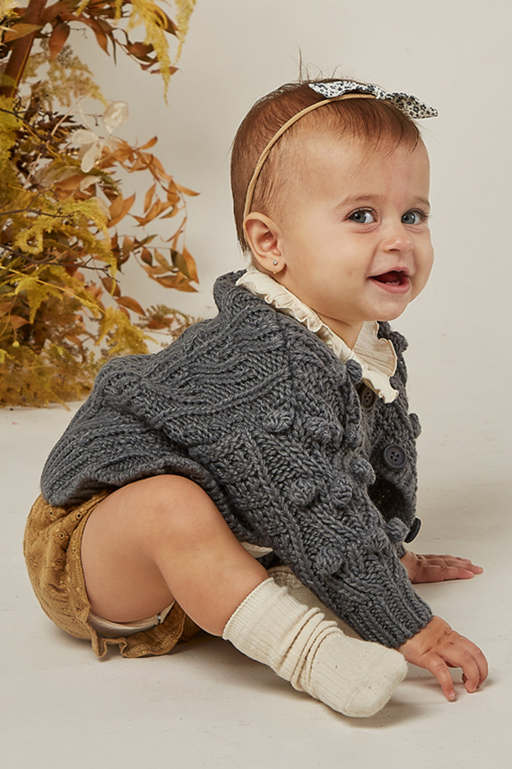 Rylee + Cru Bobble Baby Cardigan - Washed Indigo