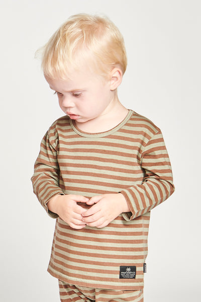 Munster Kids Calvi Baby Boys Shirt - Washed Olive Stripe
