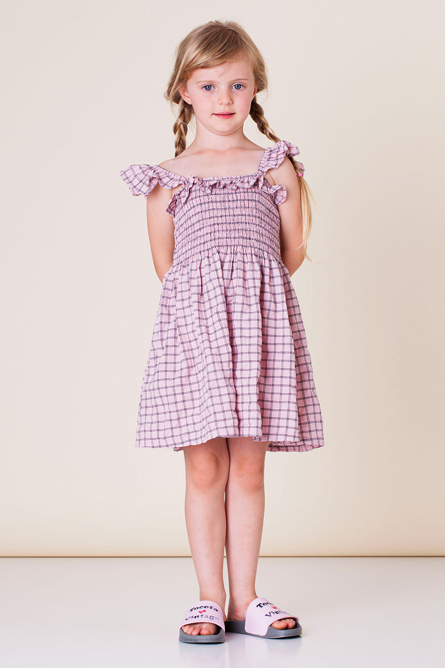 Girls Dress Tocoto Vintage Check Dress Pink – Mini Ruby