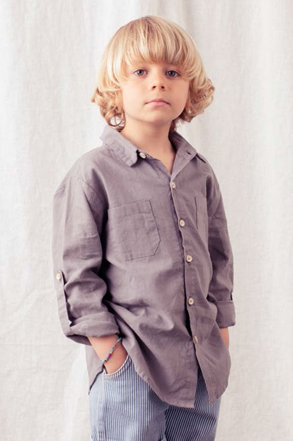 Tocoto Vintage Cotton Linen Boys Shirt - Grey – Mini Ruby