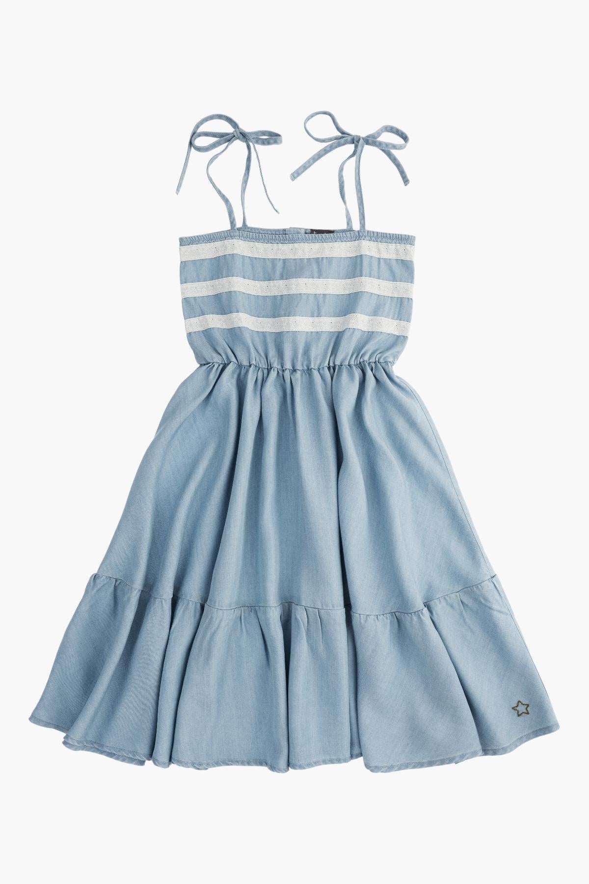 Girls Dress Tocoto Vintage Denim And Lace (Size 4 left) – Mini Ruby