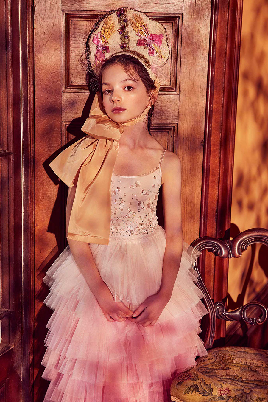 open lace back dress Tutu du Monde-Girls Red Embellished Sequined Tulle Tiered Dress main image 1