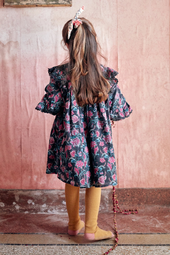 Girls Dress Louise Misha Lara Charcoal Wild Flowers – Mini Ruby