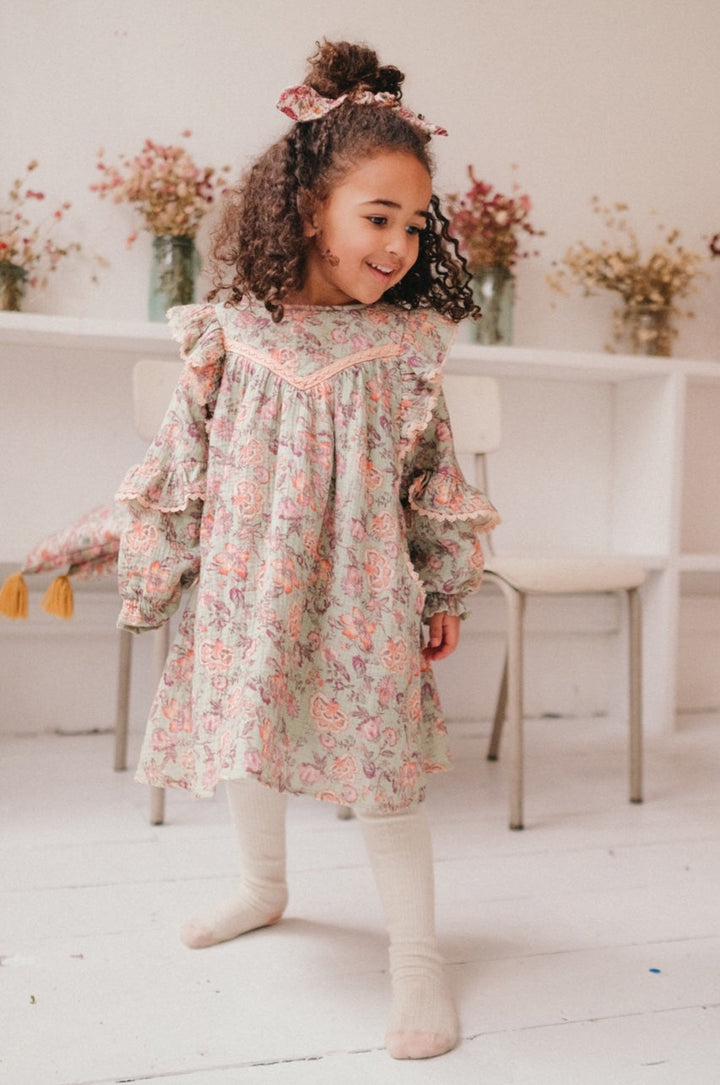 Girls Dress Louise Misha Lara Khaki Tropical Loon – Mini Ruby
