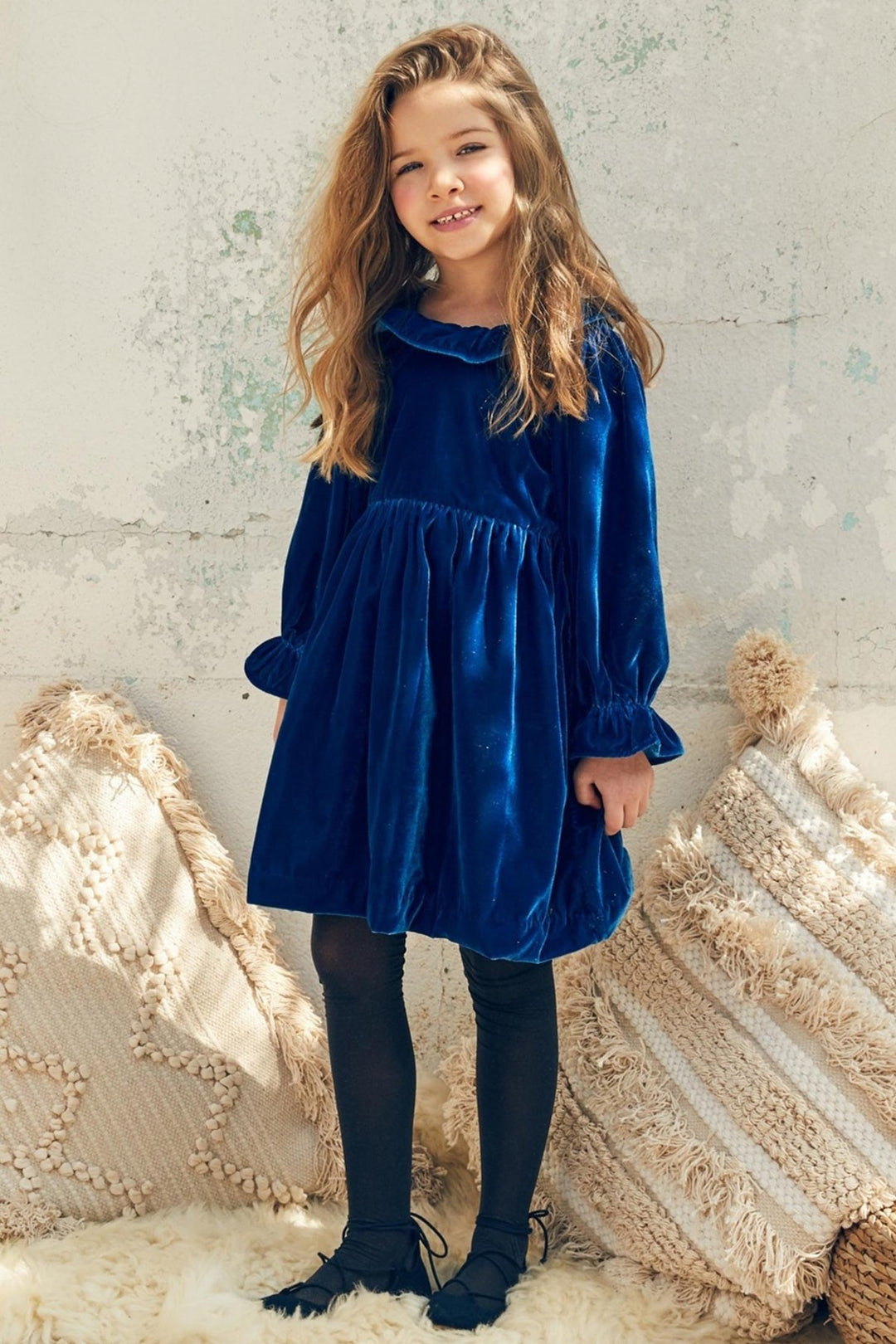 Navy velvet girls dress online