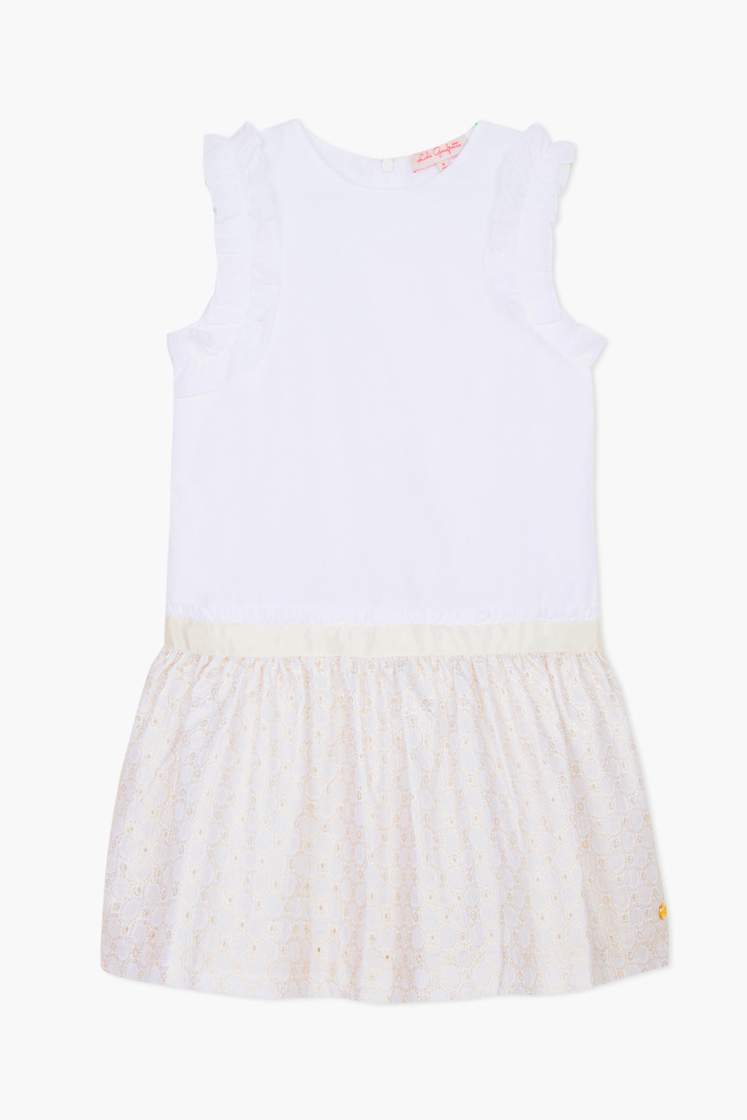 lili gaufrette white dress Lili Gaufrette Girls White & Gold Cotton Dress