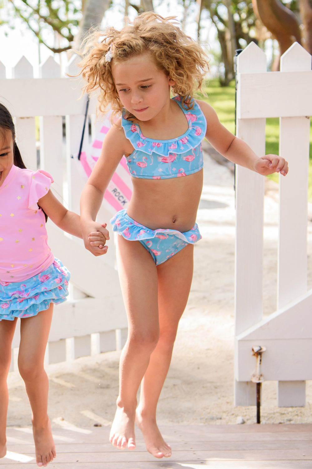 Kids Swimsuit Snapper Rock Blue Flamingo 