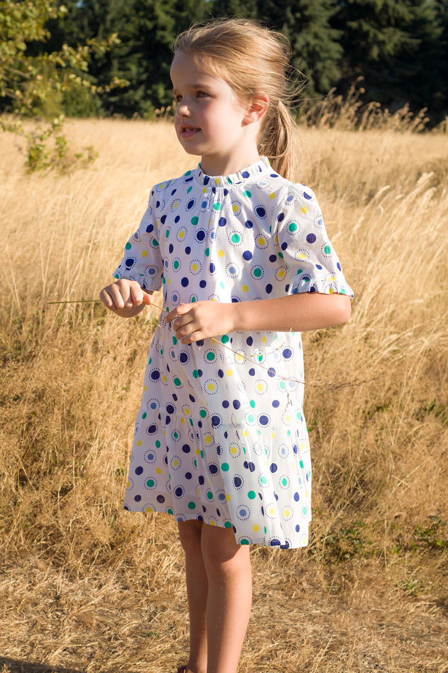 Girls Dress Beet World Hattie Blue Dot back