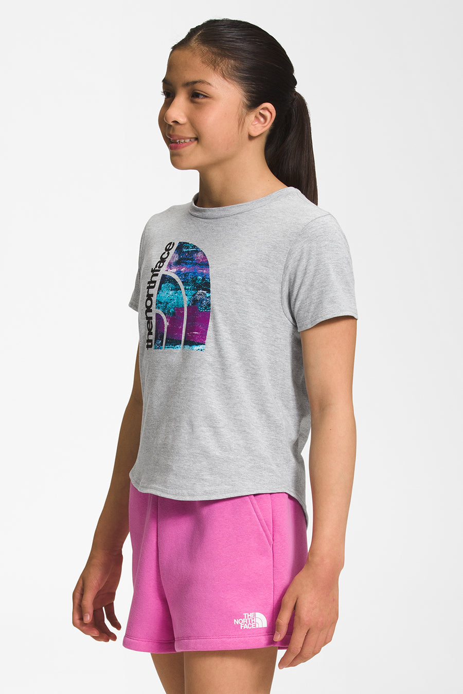 Girls Shirt North Face Logo Grey Heather