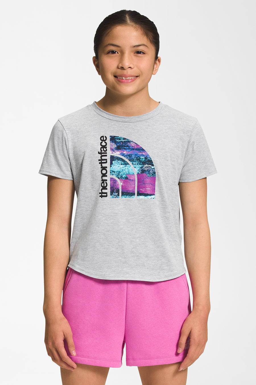 Girls Shirt North Face Logo Grey Heather
