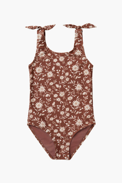 Rylee + Cru Millie Girls Tie One-Piece Swimsuit - Redwood close