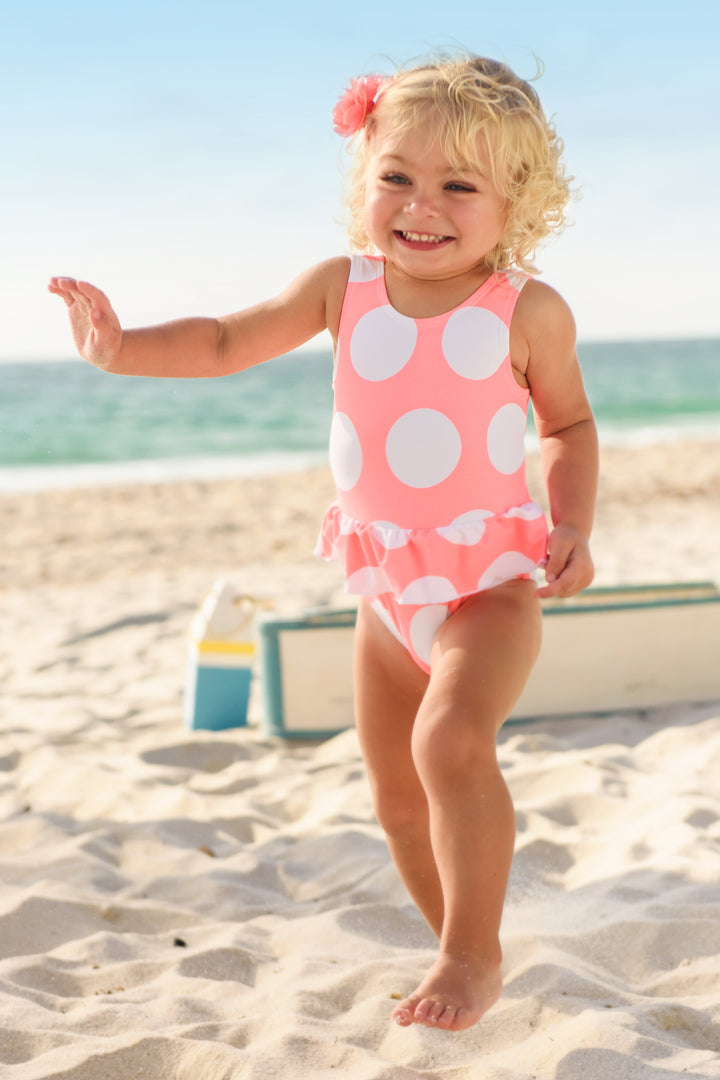 Neon Coral Skirt Swimsuit