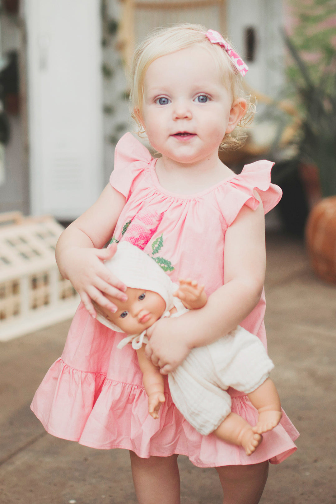 Everbloom Pippa Baby Girls Dress Set Peach 18M Peach at Mini Ruby Contemporary Childrenswear