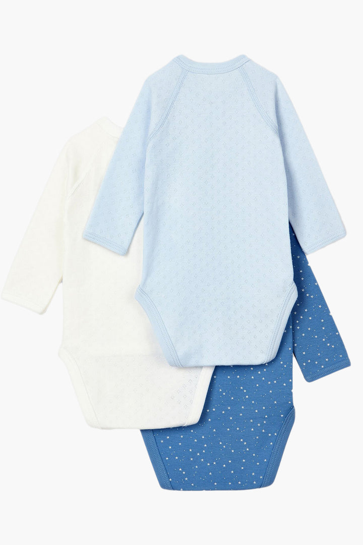 Petit Bateau 3-Pack Pointelle Kimono Onesies - Blue