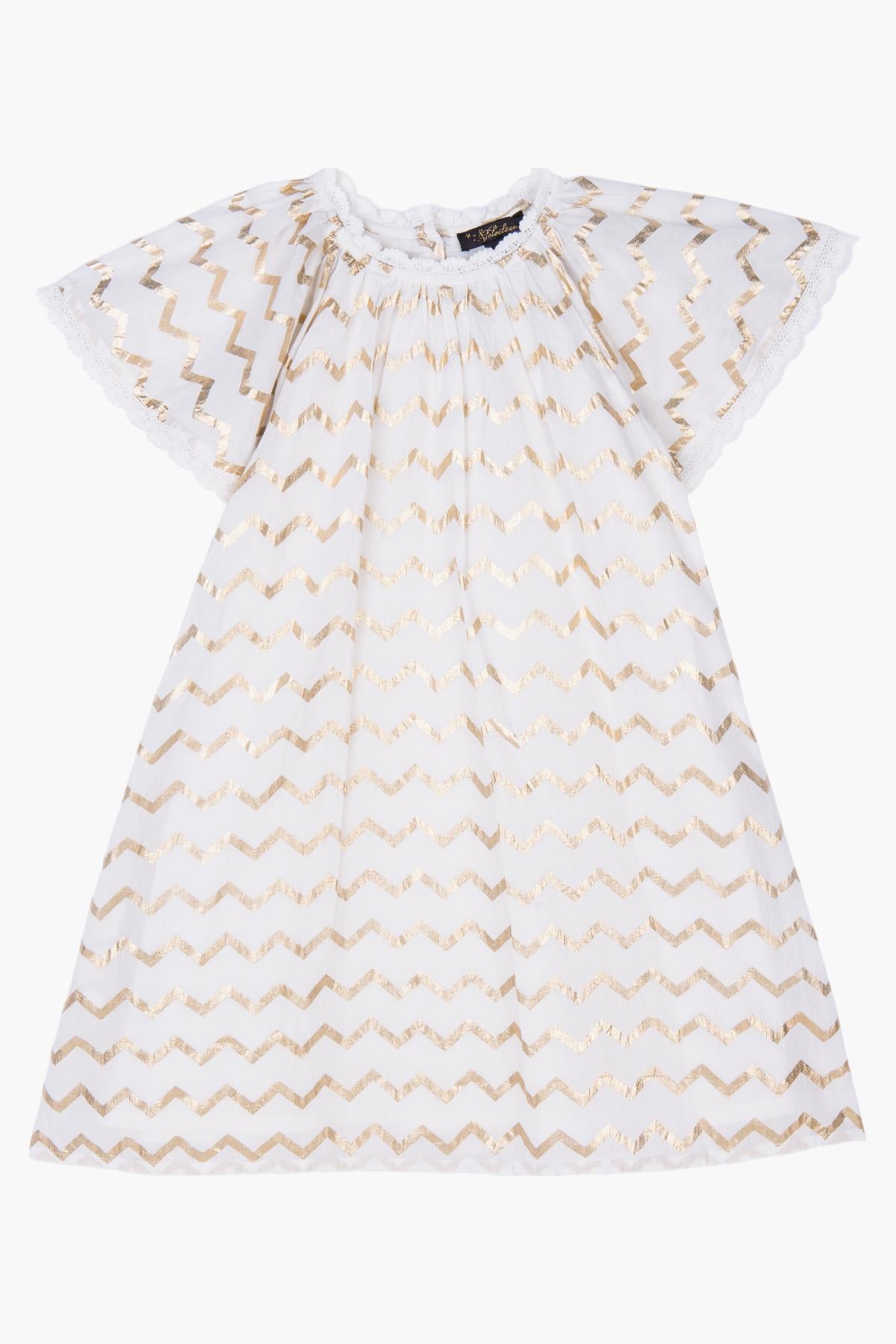 Velveteen Rosemary Chevron Girls Dress 8 / White/Gold Velveteen Rosemary Chevron Girls Dress 8 / White/Gold