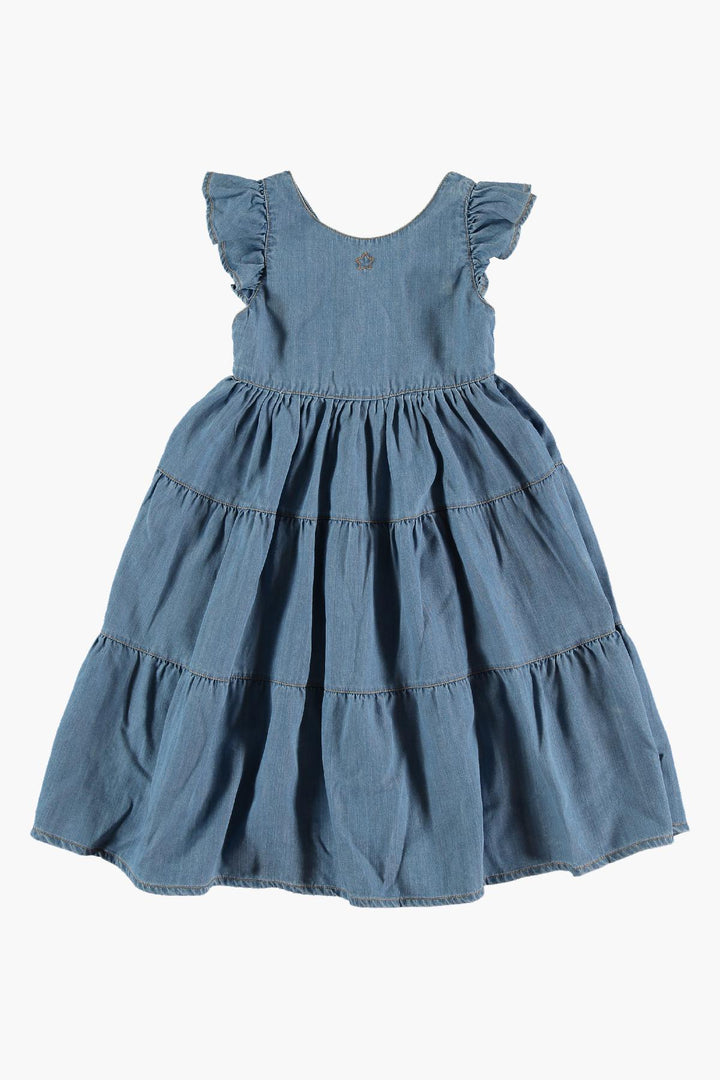 Tocoto Vintage Ruffled Denim Midi Girls Dress