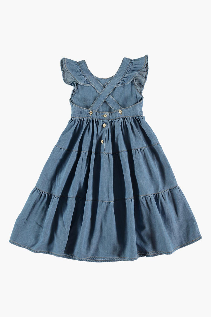 Tocoto Vintage Ruffled Denim Midi Girls Dress