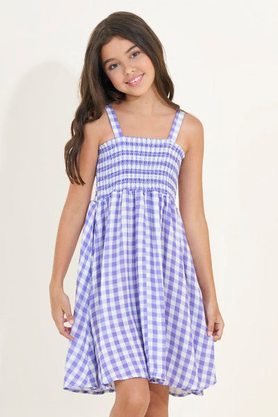 Maaji Gingham Bouquet Girls Short Dress 12 / Purple