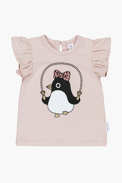 Girls and Baby Girl Shirt Huxbaby Skipping Penguin