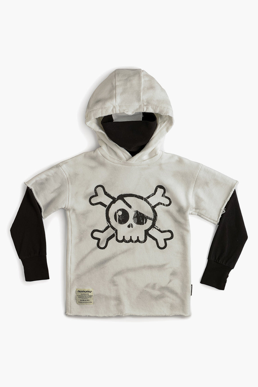 NUNUNU Skull Twofer Ninja Hoodie 4 5Y Dirty White unisex
