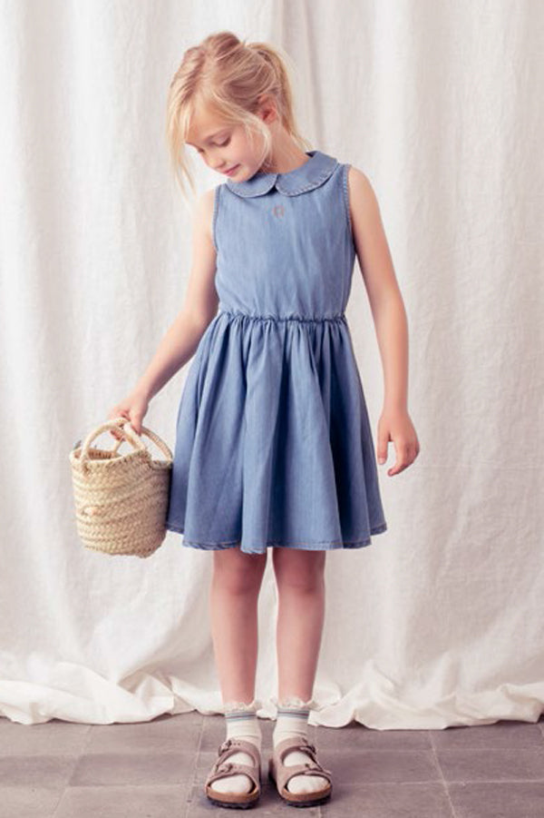 Tocoto Vintage Sleeveless Denim Girls Dress 3 / Blue