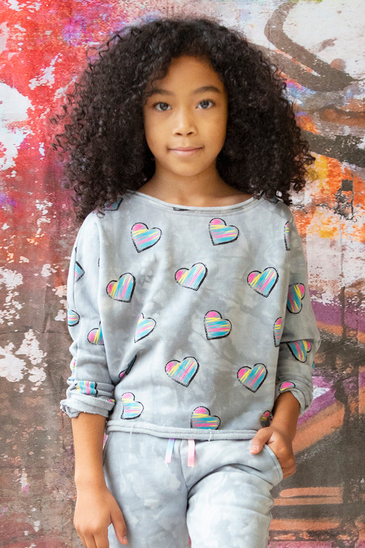 Appaman Slouchy Kids Sweatshirt Grey Tie Dye Mini Ruby