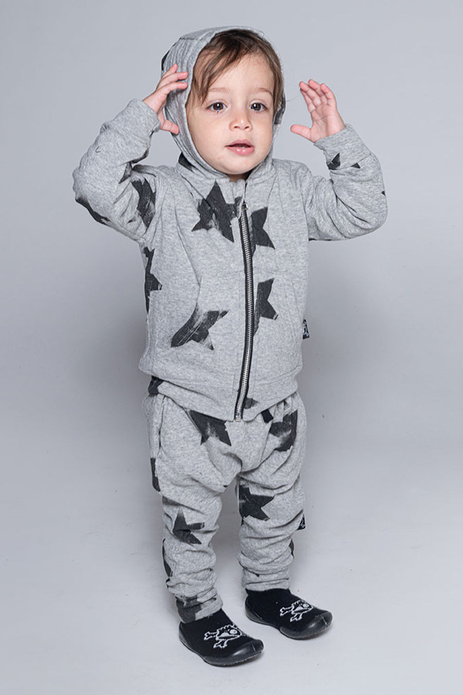 NUNUNU Soft Faded Star Zip Hoodie 18 24M Heather Grey Unisex
