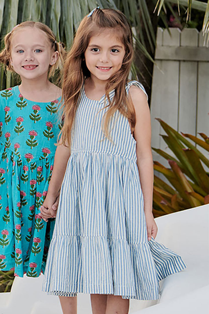 Girls Dress Pink Chicken Taylor Blue Stripe