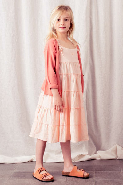 Tocoto Vintage Tiered Linen Girls Dress