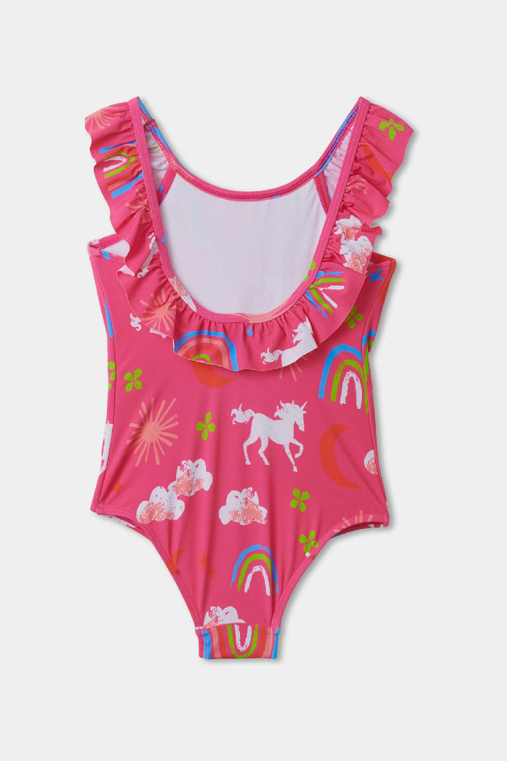 Hatley Unicorns & Rainbows Ruffle Sleeve Girls Swimsuit