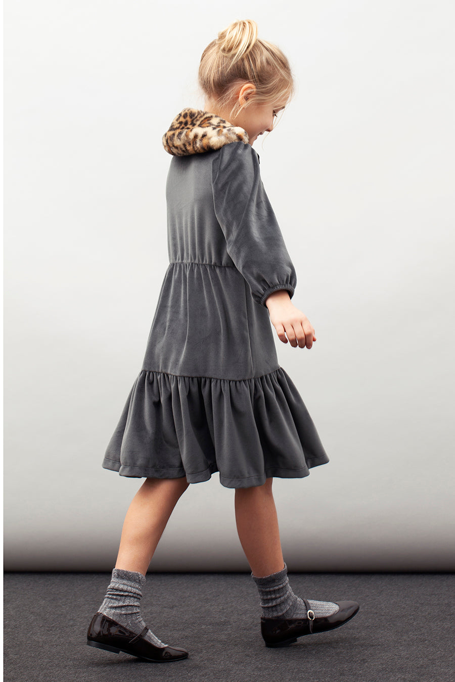 tocoto vintage grey ribbed dress Girls Dress Tocoto Vintage Velvet Dark Grey 8 / Dark Grey