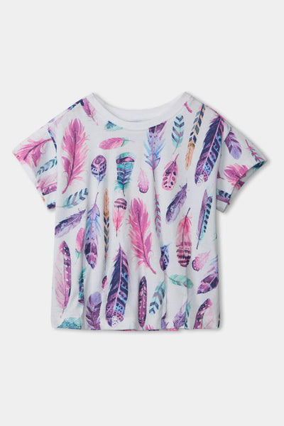 Hatley Watercolor Feathers Pleated Slouchy Girls Tee